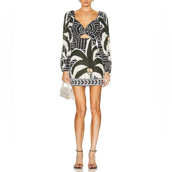 Johanna Ortiz Tropical Linen Mini Dress in green white size 6 - Picture 5 of 11